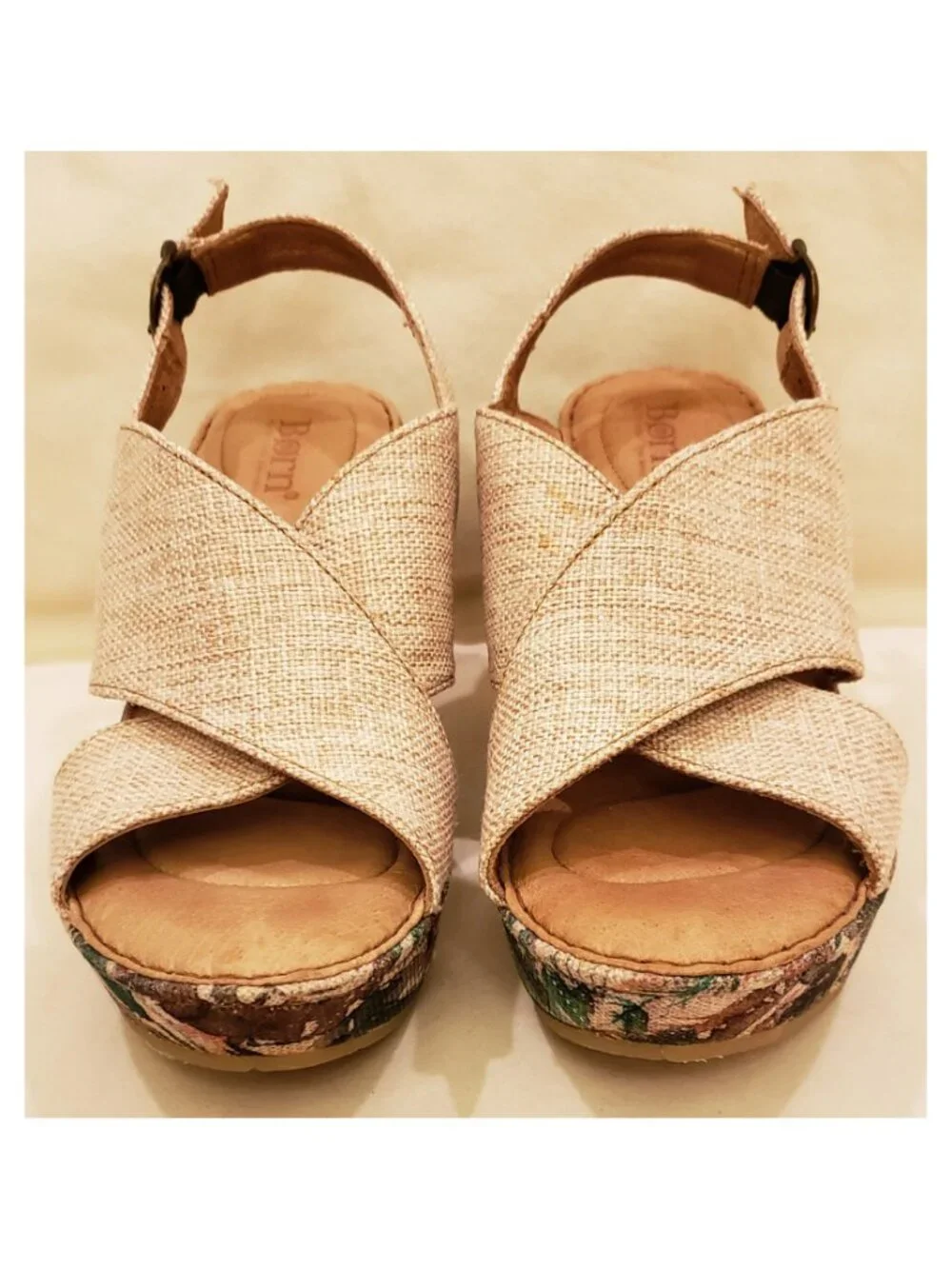 Børn Platform Wedge Slingback Sandals Size 10 Tan/Tropical Floral